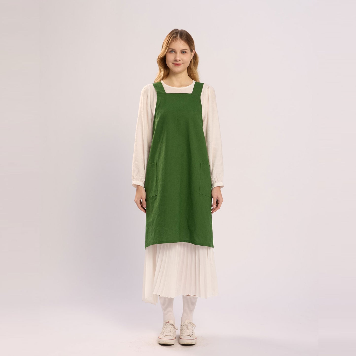 Rottie Studio 'Quiet Plain' Linen-Cotton Tunic Pinafore Apron - No-Tie Button Back