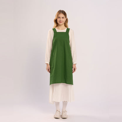 Rottie Studio 'Quiet Plain' Linen-Cotton Tunic Pinafore Apron - No-Tie Button Back