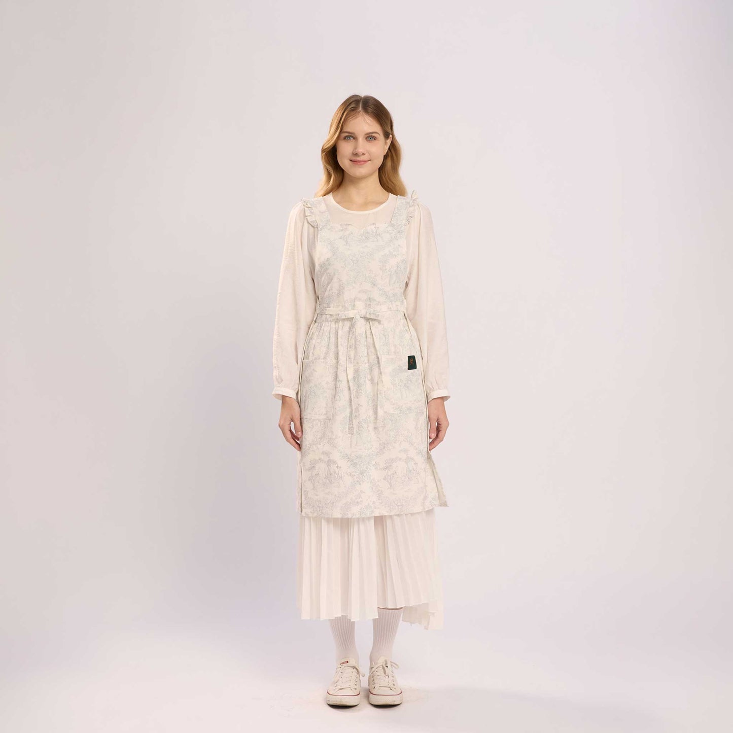 Rottie Studio 'Toile Sketch' Ruffled Cotton Pinafore Apron - Vintage French Style
