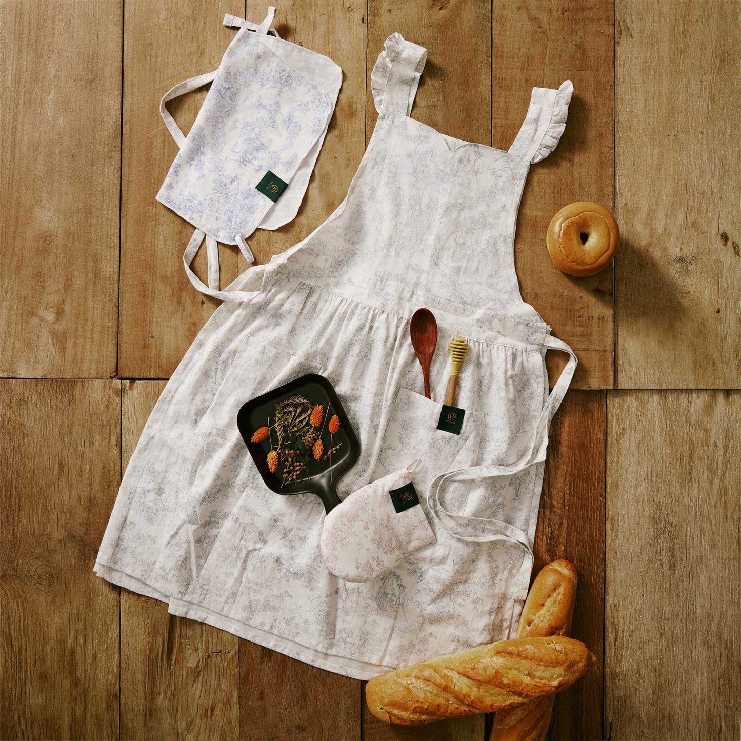 Rottie Studio 'Toile Sketch' Ruffled Cotton Pinafore Apron - Vintage French Style