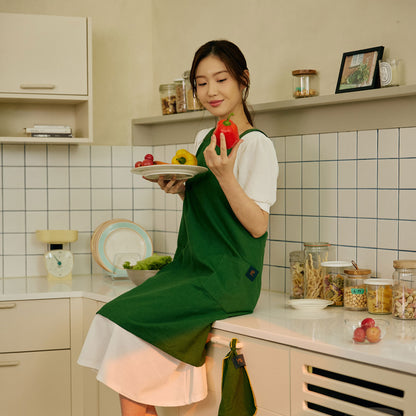 Rottie Studio 'Quiet Plain' Linen-Cotton Tunic Pinafore Apron - No-Tie Button Back