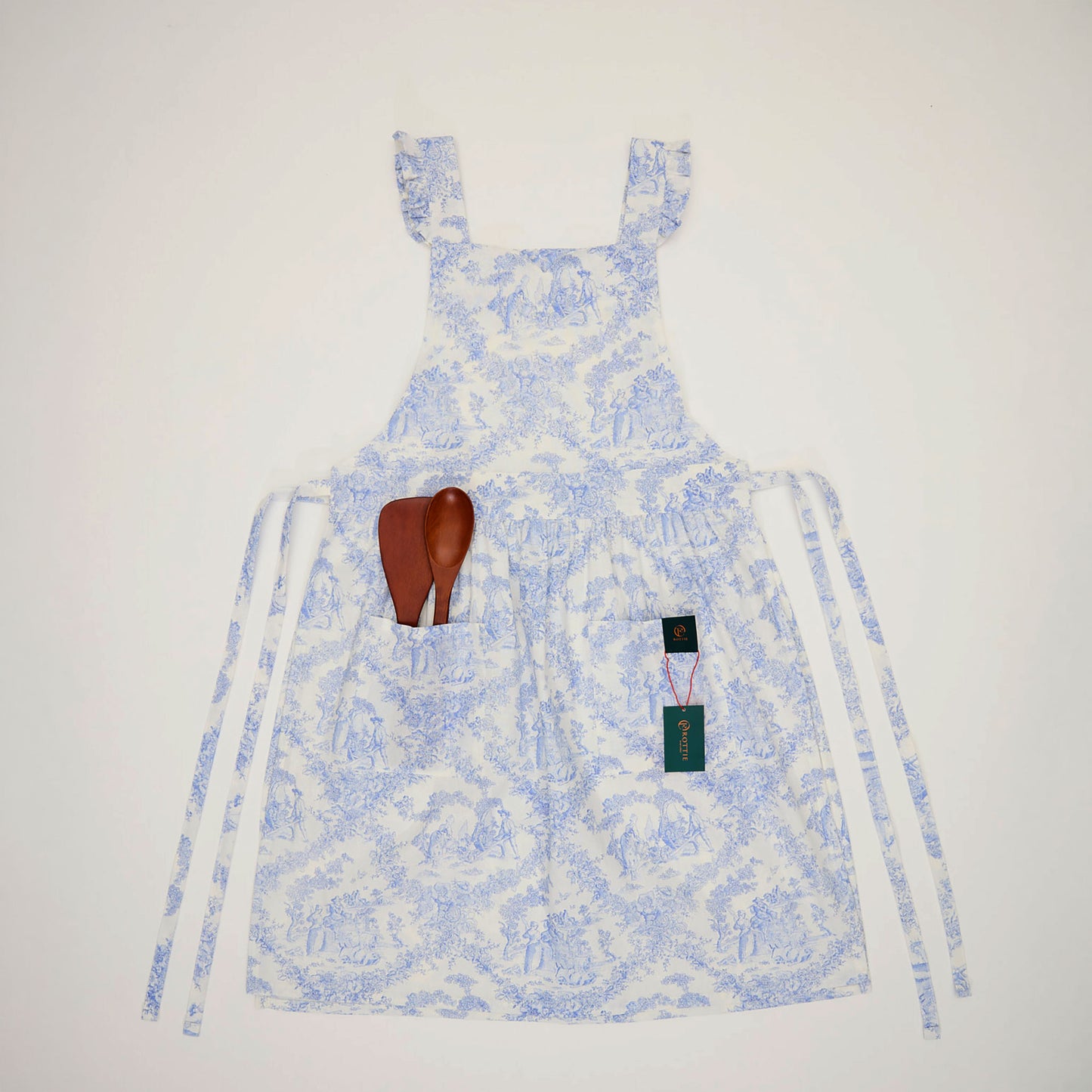 Rottie Studio 'Toile Sketch' Ruffled Cotton Pinafore Apron - Vintage French Style