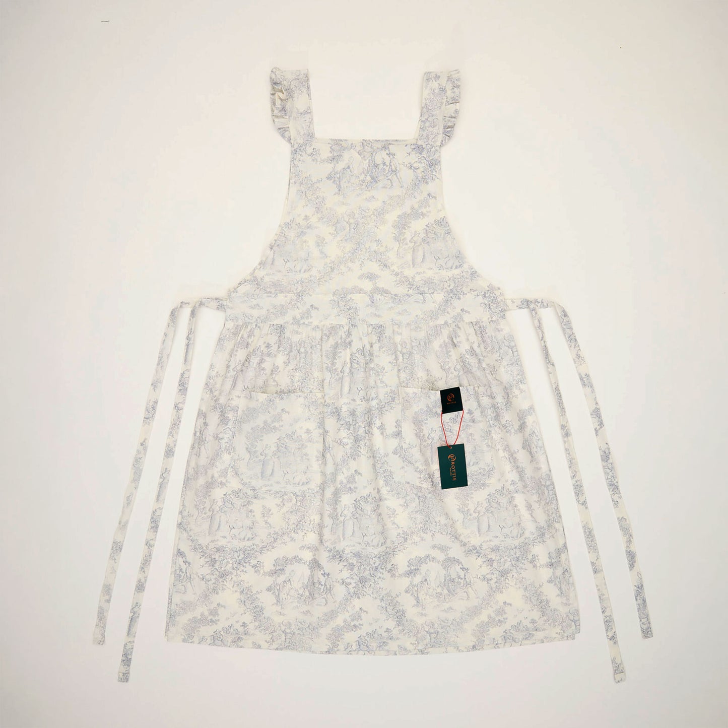 Rottie Studio 'Toile Sketch' Ruffled Cotton Pinafore Apron - Vintage French Style